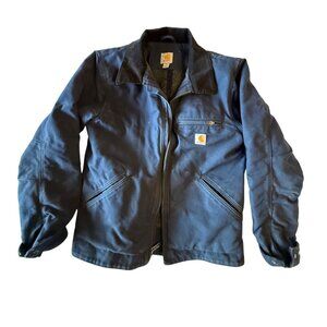 Carhartt Duck Canvas Work Jacket Black Blanket Lined Zip Coat (Medium)